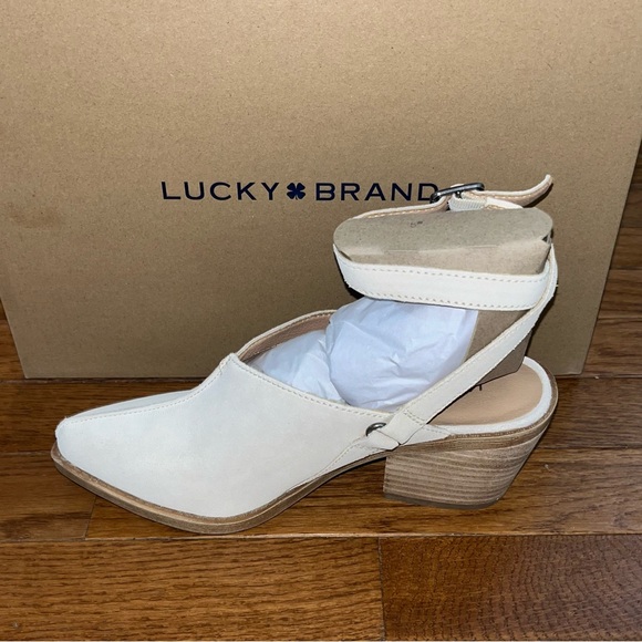 Lucky Brand Winola Ankle Strap Wedge Mules Vanilla Suede Women’s Size 5.5 - Picture 3 of 11